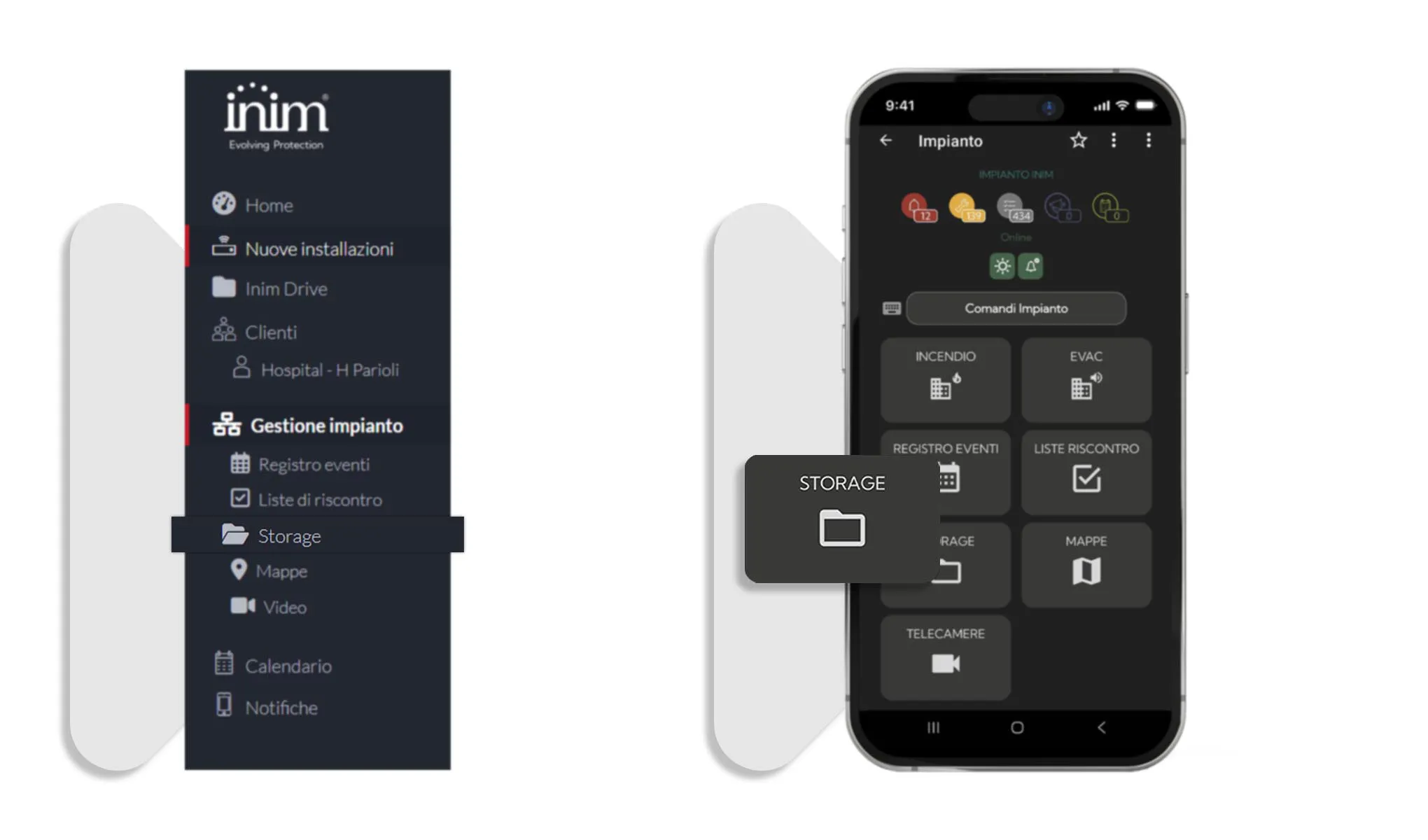 Nuova sezione Storage App Inim Fire