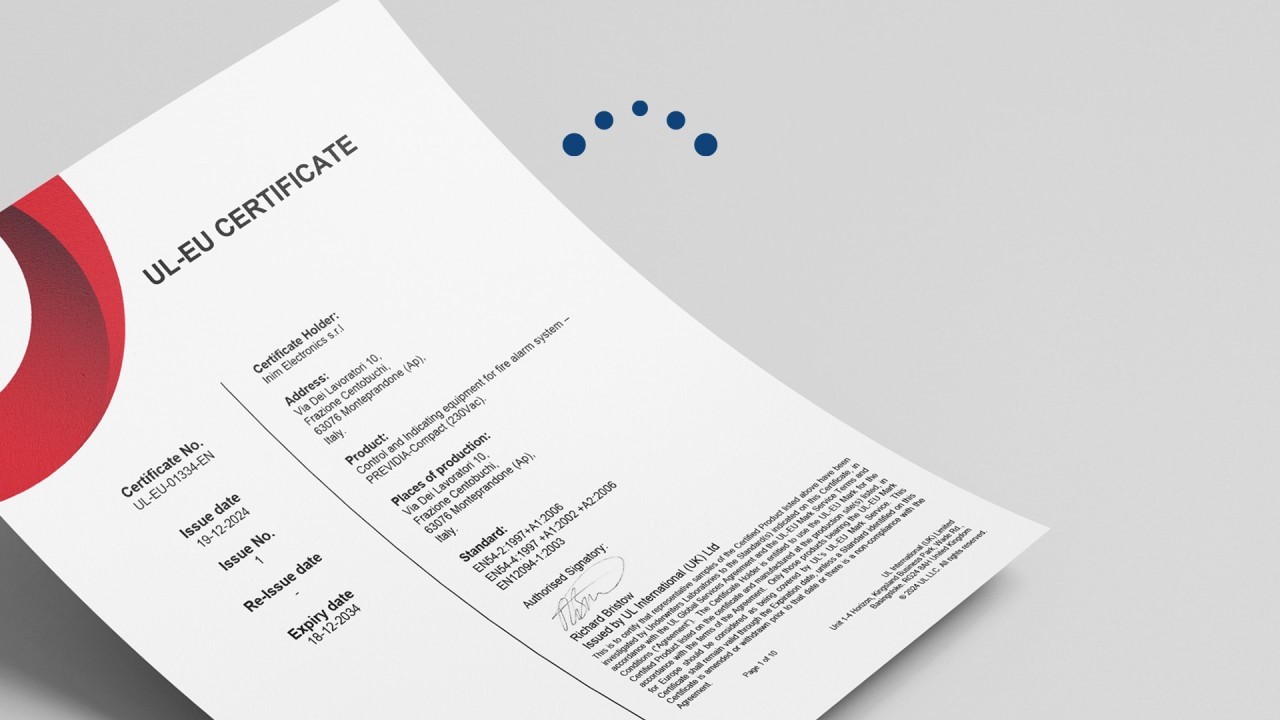 Foto Certificato UL-EU Previdia Compact Inim
